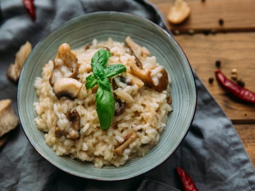 Crockpot Cheesy Rice Casserole - slow-cooked instant rice with cheddar cheese and shiitake mushrooms