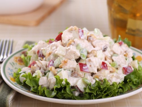 Crunchy Turkey Salad Recipe, creamy leftover turkey salad with apple, walnuts, sour cream, and mustard