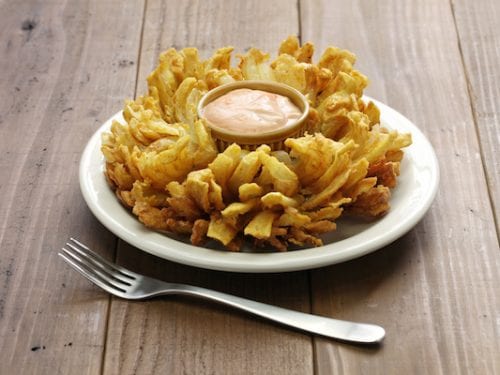 Copycat Texas Roadhouse Onion Blossom Recipe, fried Texas roadhouse blooming onion recipe with dipping sauce