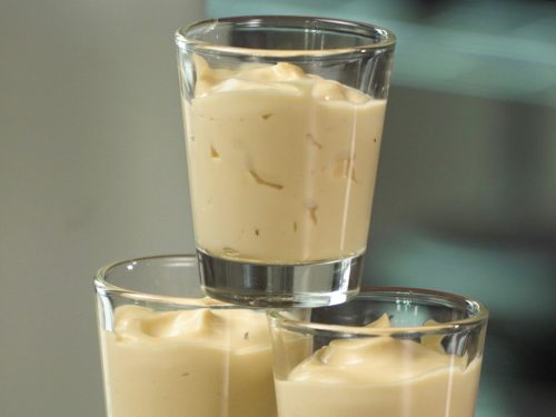 Creamy Vanilla Pudding Shots Recipe, alcoholic vanilla pudding shots in a shot glass