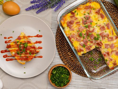 Ham, Potato, and Zucchini Casserole Recipe, cheesy zucchini casserole dish with ham and potatoes