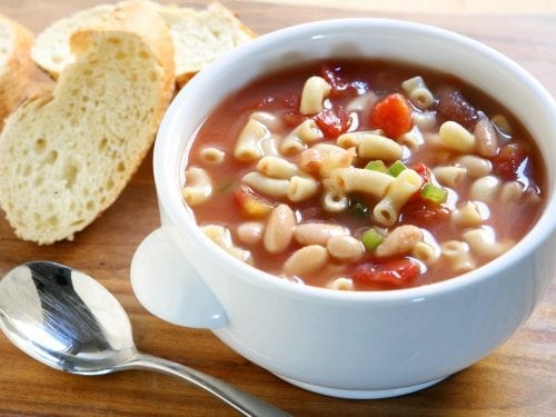 pasta e fagioli with slices of bread