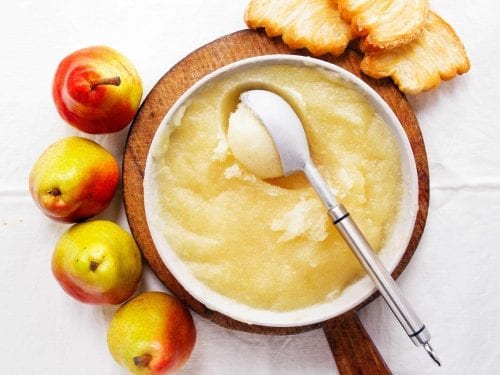 top shot of a bowl of pear sorbet