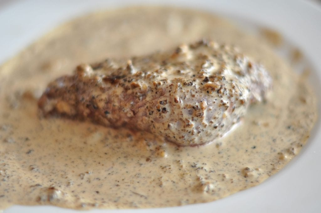 steak in a creamy mushroom sauce