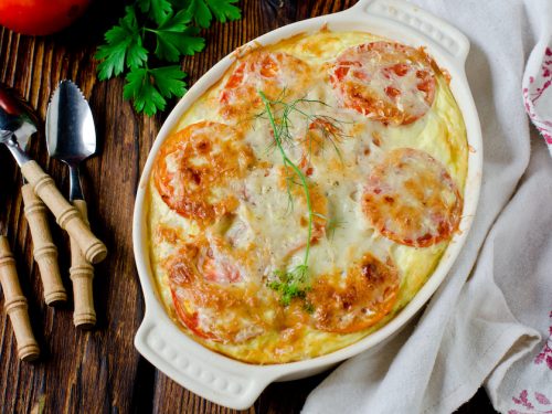 Egg and Tomato Casserole Recipe, tomato casserole with fresh tomato slices and cheese