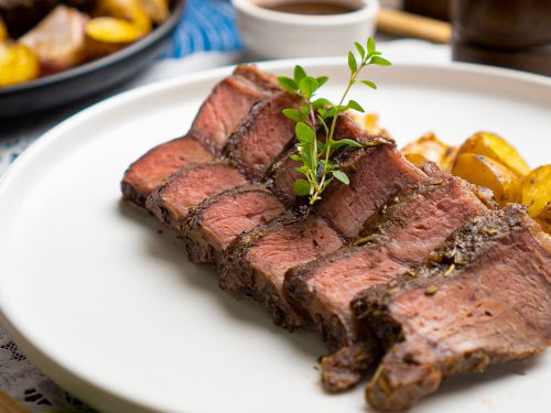 Steak and Potatoes in Oven Recipe, sheet pan garlic butter steak with baby potatoes