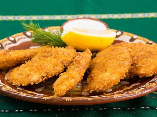 Cornflake Crumb Chicken Recipe, chicken tenders with herb-seasoned cornflake breading