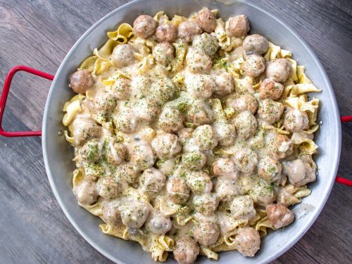 Mighty Slow Cooker Meatball Stroganoff Recipe, creamy meatball stroganoff with mushroom sauce