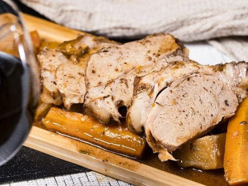 Crock Pot Pork Roast Recipe, Pork roast served with carrots and wine