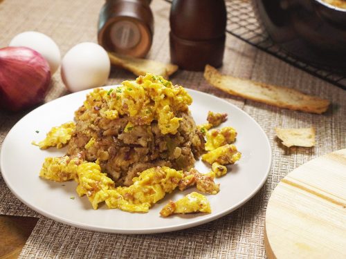 Stove Top Stuffing Breakfast Scramble Recipe, easy egg, potato, and sausage skillet breakfast scramble