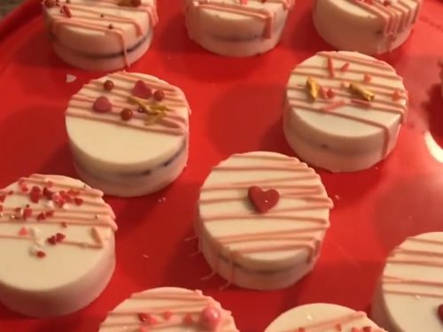 White Chocolate Oreos with Heart Sprinkles Recipe