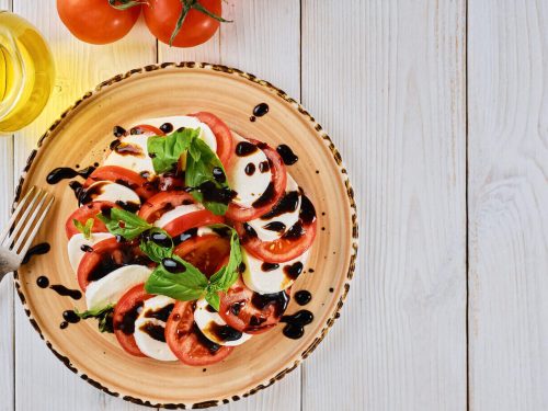 Tomato Caprese Salad with California Balsamic Vinegar Recipe, tomato salad with mozzarella and balsamic vinegar dressing