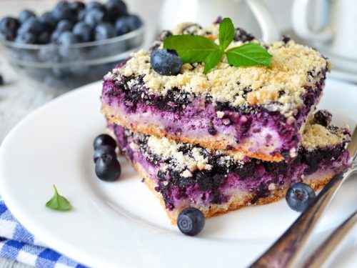 Homemade blueberry pie with ricotta and shtreyzel