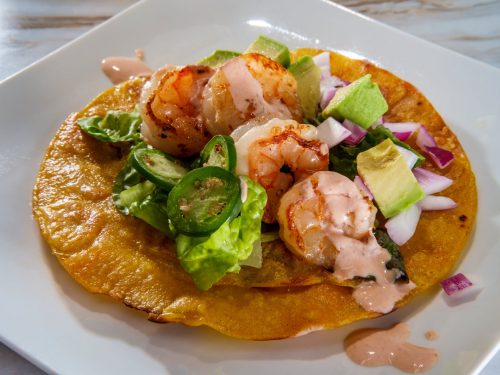 grilled shrimp tostadas recipe with Cotija