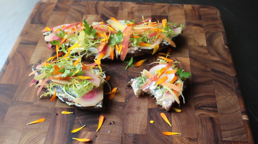 spring-vegetable-tartine-with-white-anchovies-recipe