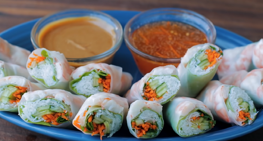 tropical-mango-spring-rolls-with-avocado-cilantro-dipping-sauce-recipe