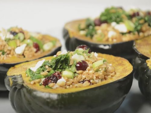 Farro and Sausage Stuffed Roasted Acorn Squash Recipe