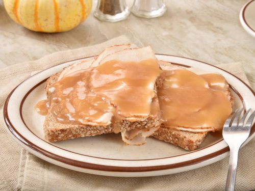 Hot Turkey Sandwich Recipe, Open-faced turkey sandwich covered in gravy