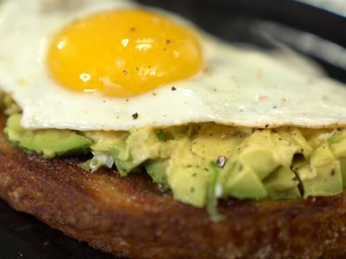 Avocado Toasts with Fried Egg, Olives, and Smoked Paprika Recipe