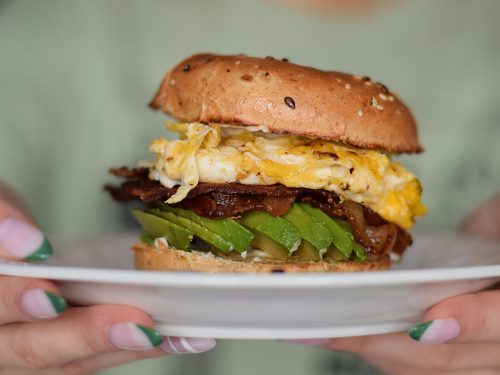 Bacon Egg and Avocado Bagel Breakfast Sandwich Recipe