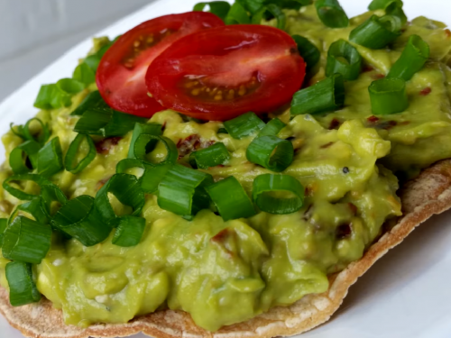 crispy-bean-tostadas-with-smashed-avocados-and-jimaca-cilantro-slaw-recipe