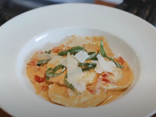 Ravioli with Creamy Sun-dried Tomato and Basil Sauce Recipe