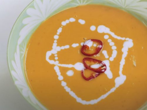 Curried Winter Squash Soup with Cheddar Crisps Recipe