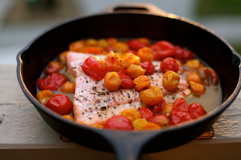 Pan seared salmon fillet with tomato recipe