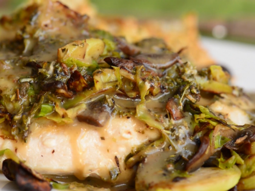 chicken-and-brussels-sprouts-over-white-bean-and-rosemary-puree-recipe