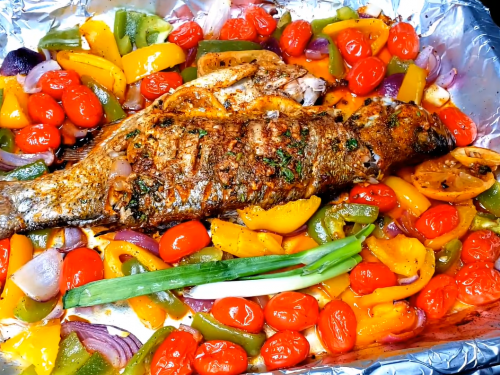 sea-bass-baked-in-foil-with-pesto-zucchini-and-carrots-recipe