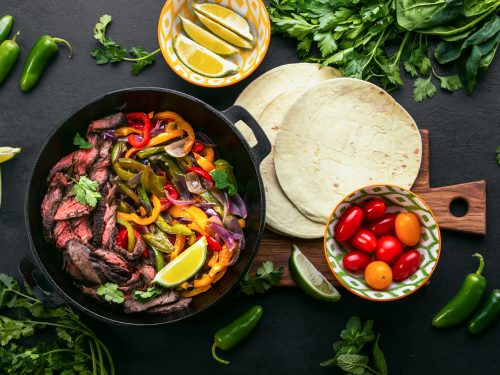 steak fajitas with roquefort,