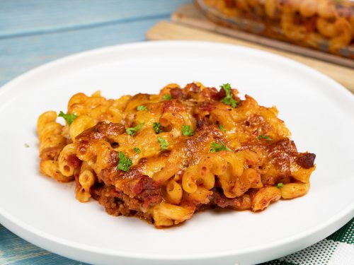 Baked Cavatappi with Italian Sausage Recipe, homemade pasta bake with cavatappi and italian sausage