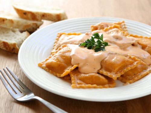 lobster ravioli with lobster sauce