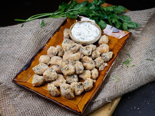 Air Fryer Mushrooms Recipe, breaded mushrooms coated in spiced seasonings