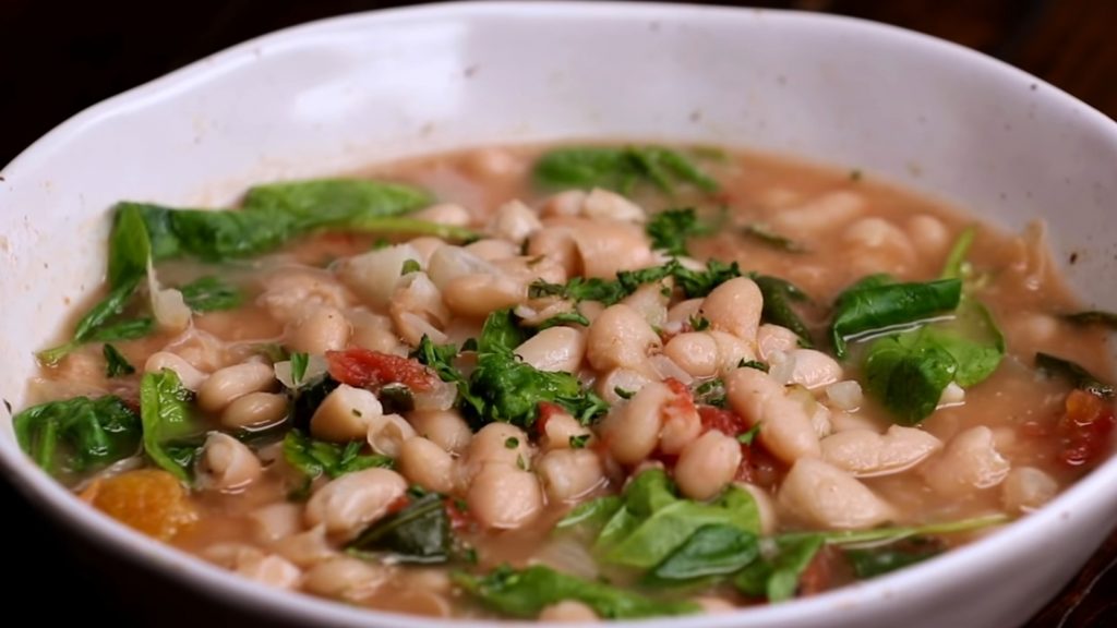 10-Minute Parmesan White Bean Soup with Spinach Recipe