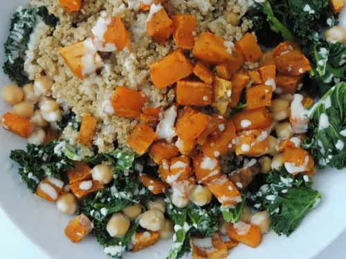 Sweet Potato and Chick Pea Buddha Bowls with Ginger Tahini Sauce Recipe