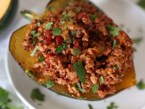 Turkey Chili Stuffed Acorn Squash Recipe