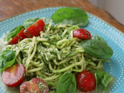 Zucchini Noodles with Pesto and Tomato Recipe