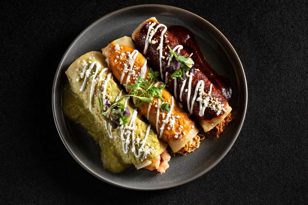 mexican enchiladas soaked in different sauces, enchilada vs burrito