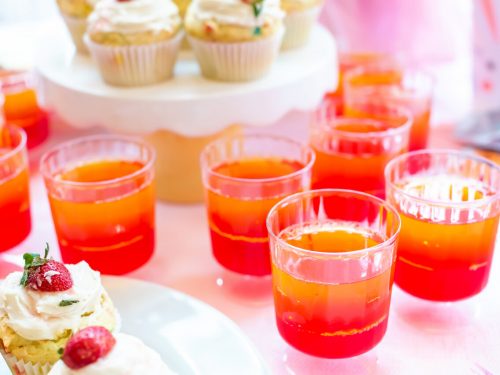 Halloween Jello Shots Recipe, Red jello shots on white table