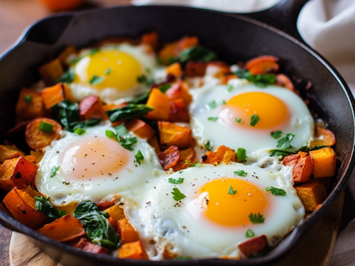 Baked Egg in Sweet Potato Hash