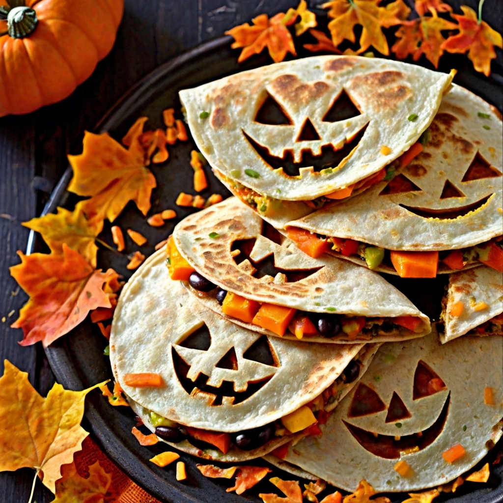 Vegan Halloween Jack-O'-Lantern Quesadillas