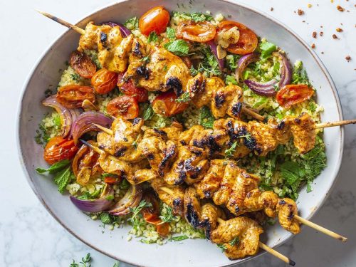 Bulgur and Grilled Chicken Skewers