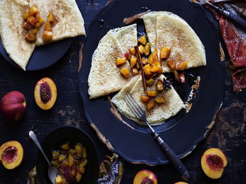 Almond crêpes with avocado & nectarines recipe