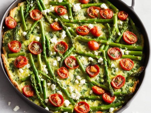 Asparagus, Pea & Feta Frittata with Roast Tomatoes