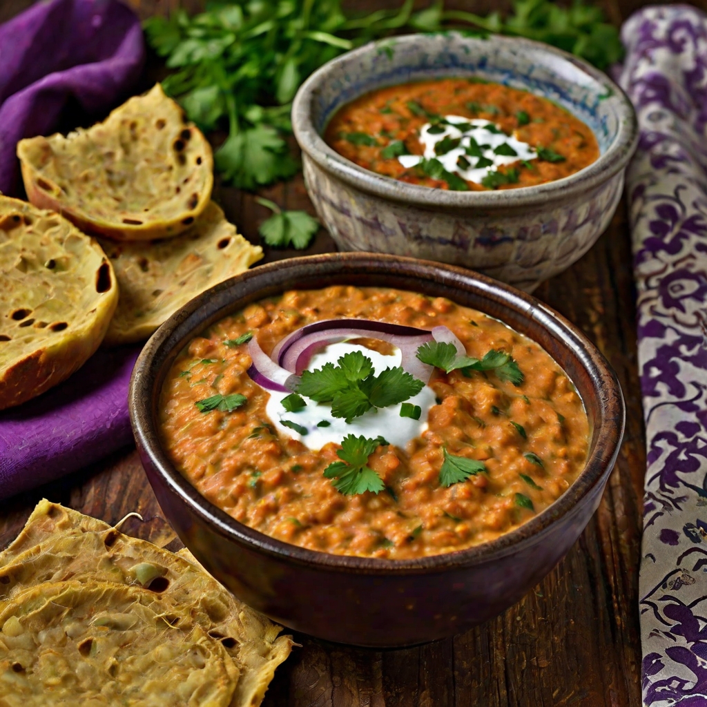 Aubergine Dhal with Tomato & Onion Raita