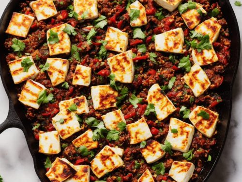 Aubergine, Halloumi & Harissa Skillet Bake