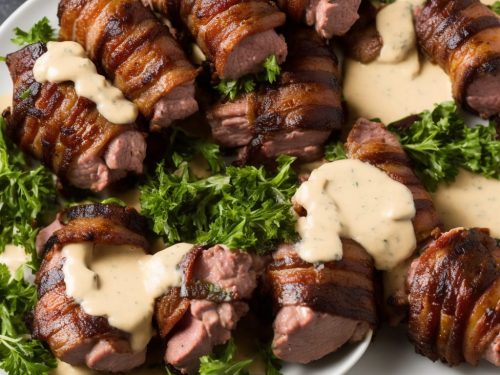 Bacon-Wrapped Venison Tenderloin with Garlic Cream Sauce