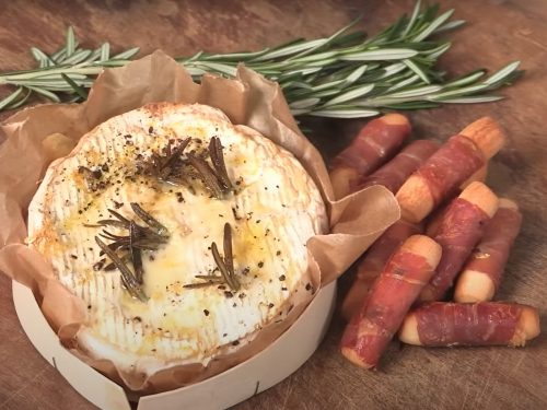 Baked Camembert with Bacon-Wrapped Breadsticks