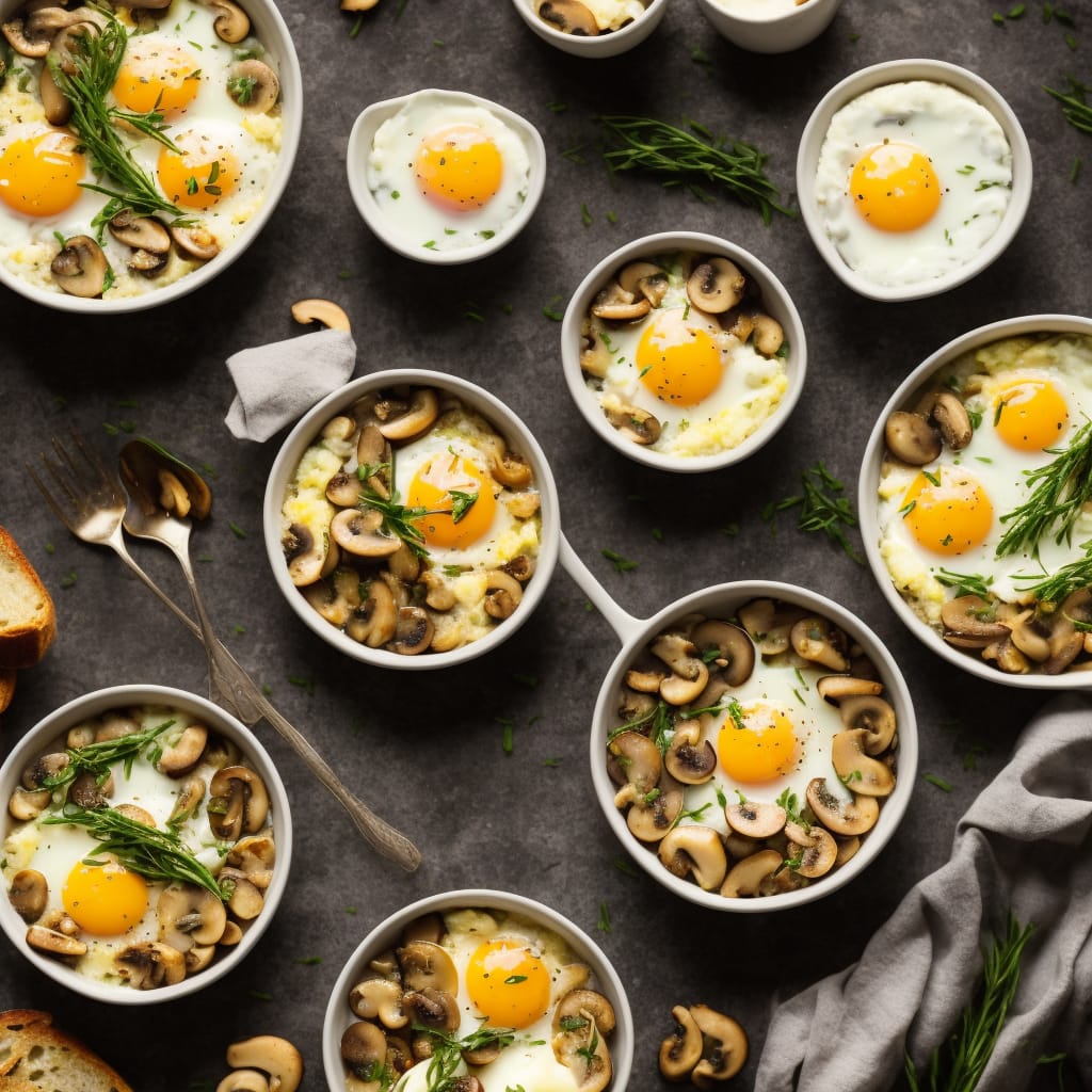 Baked Eggs with Beans, Mushrooms, Tarragon & Crème Fraîche